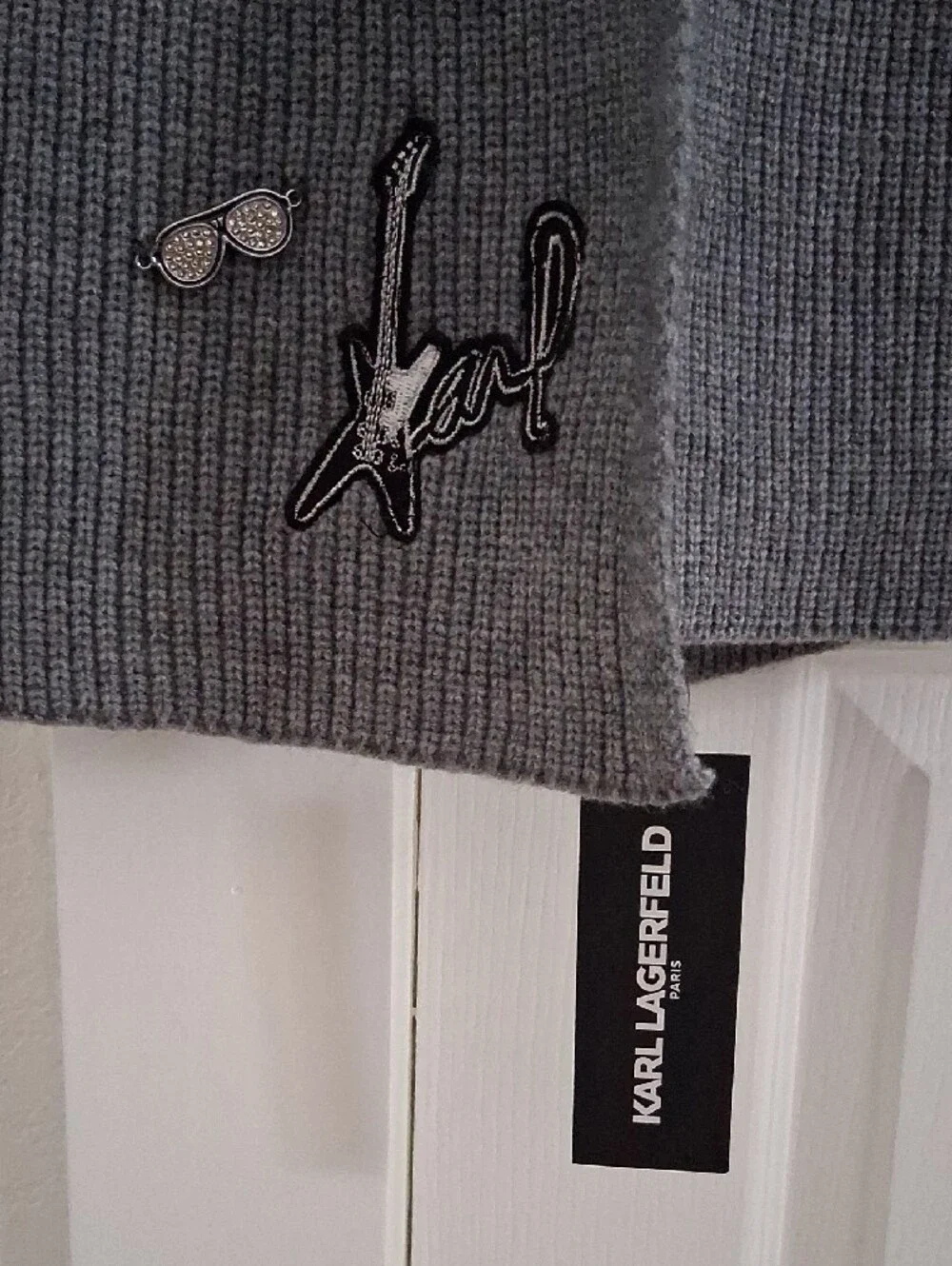 Karl Lagerfeld Gray Ribbed Knit Sweater Scarf